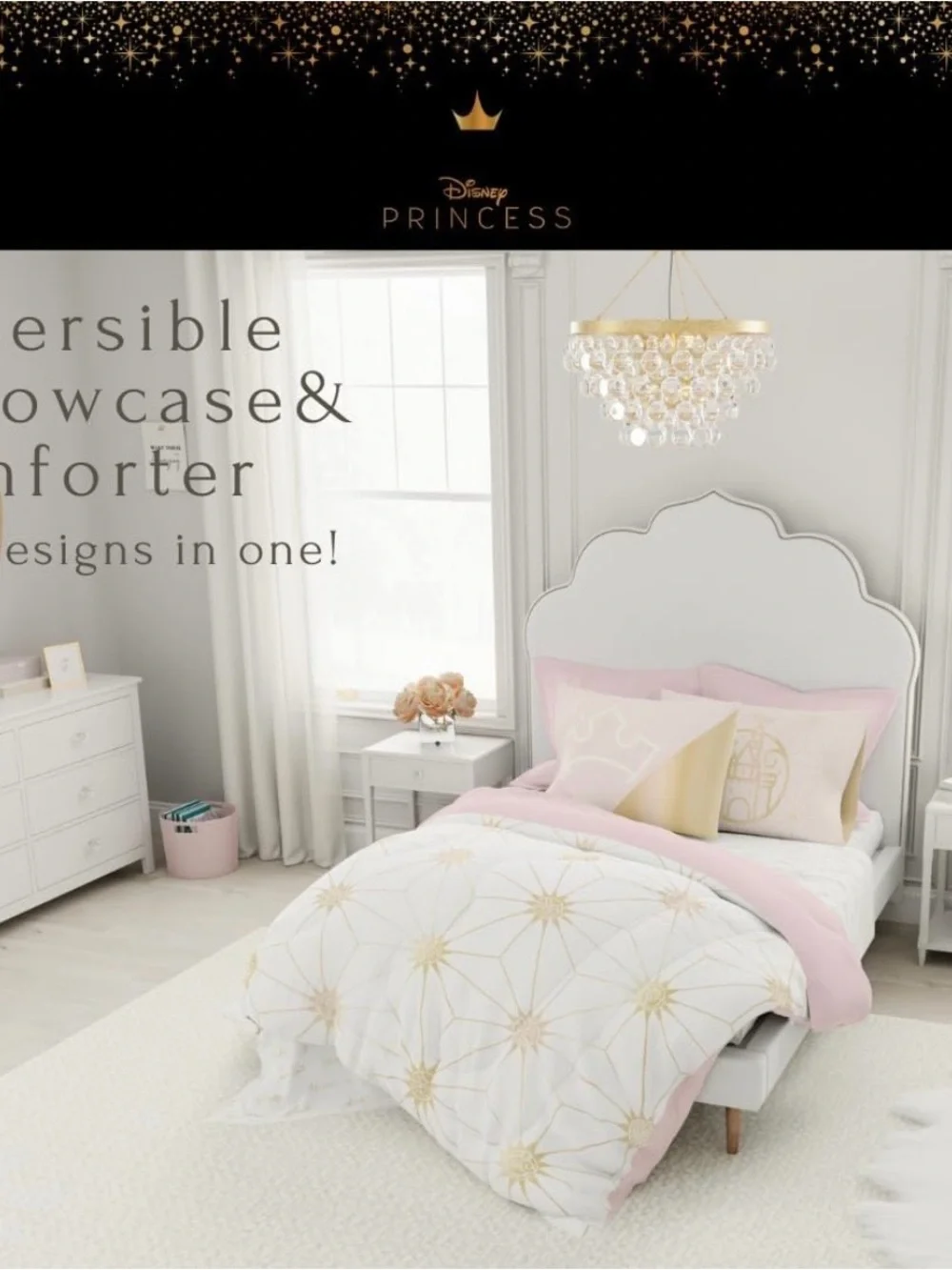 Disney White, Pink and Gold Geometric Comforter Set